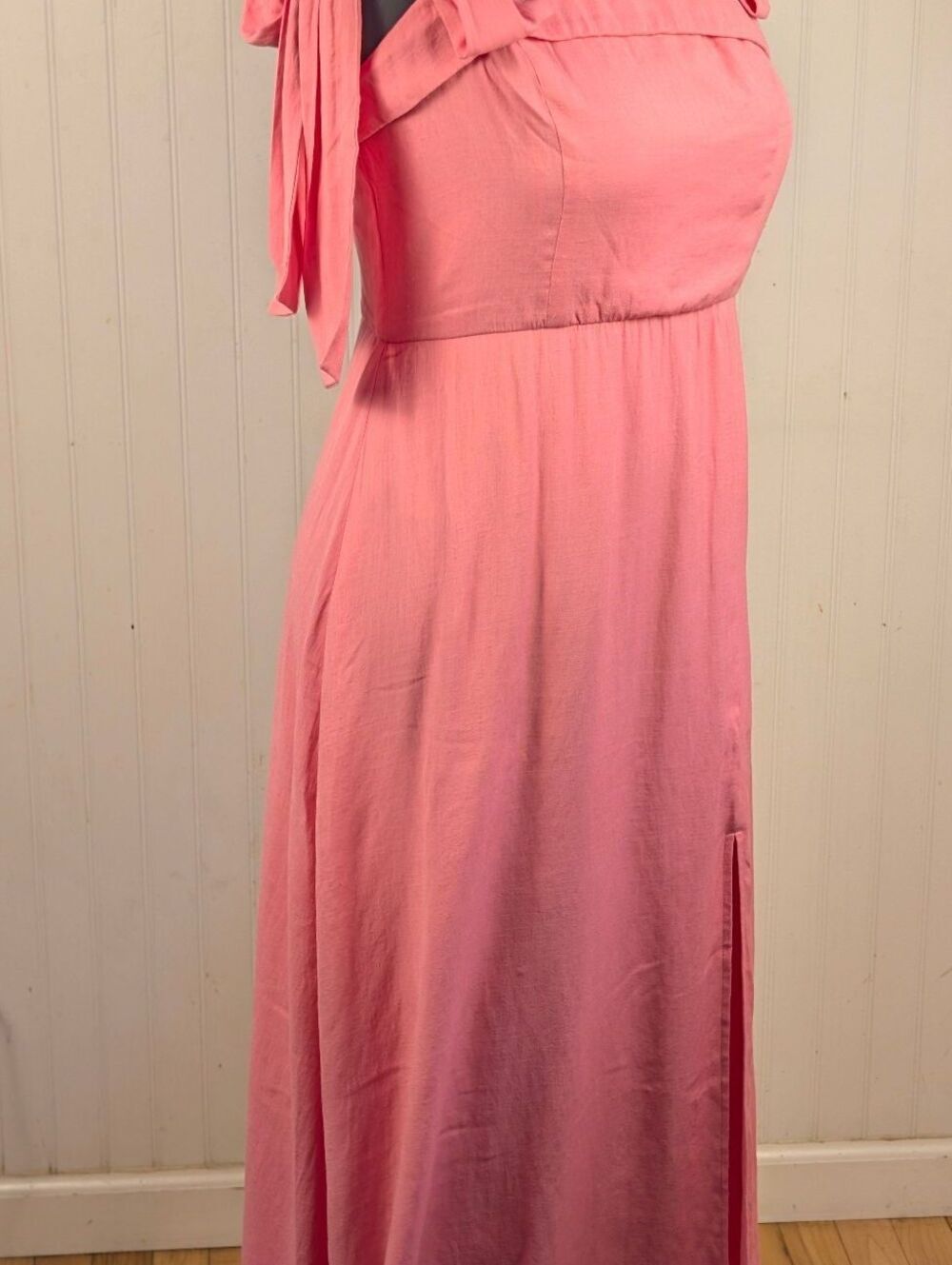 Trixxi Pink Midi Dress Romantic Bow Tie Shoulder Straps Square Neckline,XL
